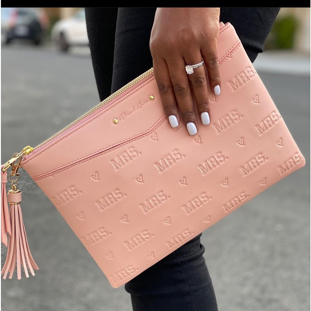 BLUSH PINK EMBOSSED MONOGRAM MRS. POUCH